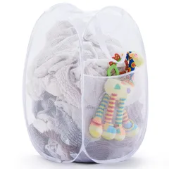 新品 YOUDENOVA ランドリーバスケット 洗濯カゴ 洗濯かご 折りたたみ メッシュ 省スペース 大容量 70L ランドリーバッグ ランドリーボックス 収納 軽量 旅行 持ち運び可能(ホワイト・1セット)