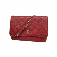 シャネル(Chanel) シャネル 財布・ショルダーウォレット マトラッセ チェーンショルダー ラムスキン レッド レディース