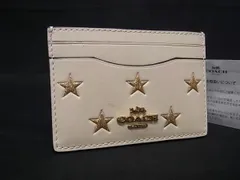 ■美品■ COACH コーチ CX182 レザー スター 星 カードケース パスケース カード入れ  定期入れ アイボリー系×ゴールド系 DK8889