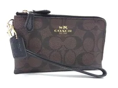 ■美品■ COACH コーチ F64131 シグネチャー PVC×レザー マルチケース マルチポーチ 小物入れ レディース ダークブラウン系 DK9161
