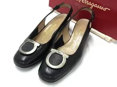 Salvatore Ferragamo フェラガモ ガンチーニ リザード型押しレザー ヒール サイズ 5 1/2(約22.5cm) 靴 シューズ ブラック系 DL3847