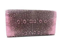 ■極上■本物■美品■ リザード型押しレザー がま口 二つ折り 長財布 ウォレット 小銭入れ 札入れ ブラック系×ピンク系 DL3841