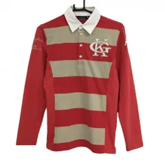 カッパ 長袖ポロシャツ レッド系×ベージュ ボーダー メンズ M ゴルフウェア Kappa