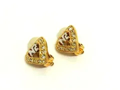 ■美品■ NINA RICCI ニナリッチ ハート ラインストーン クリップ式 イヤリング アクセサリー レディース シルバー系 DL4296