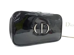 ■極美品■ ChristianDior ディオール パテントレザー メイクポーチ マルチケース 小物入れ レディース ブラック系 DL4579