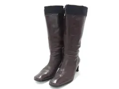 Salvatore Ferragamo フェラガモ ガンチーニ柄 レザー ロングブーツ ヒール サイズ 5 1/2(約23cm)靴 レディース ブラウン系 DL5409