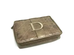 DIOR ディオール カナージュ レザー ミラー付き メイクポーチ 化粧ポーチ マルチケース 小物入れ レディース  グレージュ系 DL6076