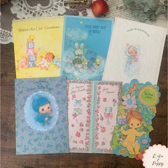 【SALE】ヴィンテージ ベビーグリーティングカード 6枚セット｜紙もの まとめ売り ジャンクジャーナル コラージュ 素材 海外 蚤の市