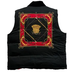 【ラルフローレン LAUREN RALPH LAUREN】バックプリント リバーシブルダウンベスト スカーフ柄 XL ブラック×レッド