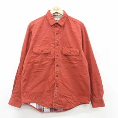 L/古着 エルエルビーン 長袖 ブランド シャツ メンズ 90年代 90s コットン カナダ製 オレンジ 内側フランネル 25nov18