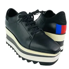 美品★STELLA McCARTNEY・ステラマッカートニー【Elyse・エリス】レザー切替し パンチングSデザイン オーバーサイズシャークソール プラットフォーム スニーカー (36) 厚底スニーカー イタリア製 カジュアル レディーススニーカー ブラック