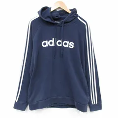 L/古着 アディダス adidas 長袖 スウェット パーカー メンズ ビッグロゴ ラグラン 紺 3本ライン 25nov18