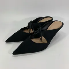 美品〇 ZARA ザラ レースアップ パンプス ミュール ブラック ポインテッドトゥ 37 24 黒 スエード