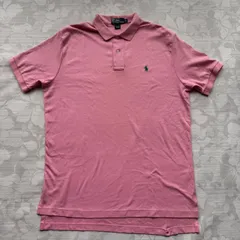 ポロバイラルフローレン (L) ピンク ポロシャツ 緑 ワンポイント刺繍ロゴ