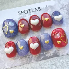 現品ネイルチップ　ベリーショート　マグネット　ハート　赤　紫　かわいい