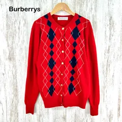 90s Burberrys ヴィンテージ バーバリー 金ボタン アーガイルチェック ウールニット 長袖 カーディガン レッド