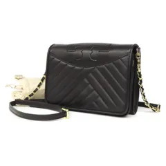OI25507 極美品 TORY BURCH トリーバーチ 2WAY チェーン ミニ クロスボディ ショルダーバッグ クラッチバッグ キルティング フラップ レザー 黒 ブラック