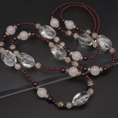 L814 水晶 ローズクォーツ ガーネット ネックレス ロング シルバー デザイン 8月誕生石