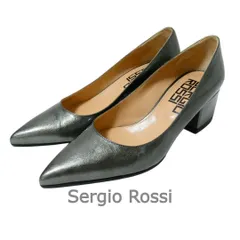 極美品 Sergio Rossi セルジオロッシ パンプス ポインテッドトゥ チャンキーヒール パテントレザー エナメル グリーン系 サイズ35 約22㎝ レディース 古着 中古