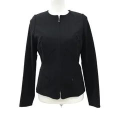 ZK21【美品】TRUSSARDI フルジップアップブルゾン ノーカラージャケット 黒 ストレッチ素材