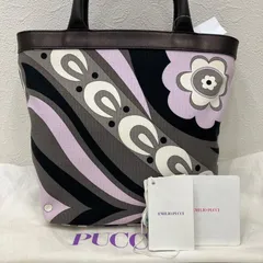 8226　EMILIO PUCCI　エミリオプッチ　プッチ　ハンドバッグ　トートバッグ　キャンバス　レザー　グレー　ブラック　ラベンダー　レディース　シンプル　きれいめ　上品　保存袋付きのサムネイル