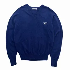 バーバリー ニットセーター メンズ サイズ40 M相当 ダークネイビー ラムウール Vネック スコットランド製 ビンテージ