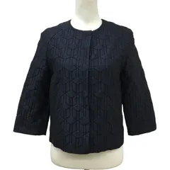 ZK21【美品】COS ノーカラージャケット 幾何学柄ステッチ 一重仕立 九分そで 黒 サイズUS4（S相当）