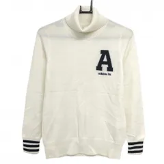 【超美品】アディダス タートルネックセーター 白×ネイビー ニット ウール混 袖口3ライン レディース L/G ゴルフウェア adidas