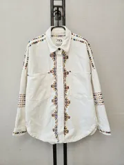 ザラ 白 インディ風 刺繍 ジャケット