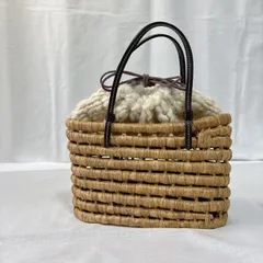 美品 SAZABY サザビー レディース かごバッグ ハンドバッグ  ホワイト ブラウン ニット モコモコ カジュアル 小さめ おしゃれ かわいい 秋 冬