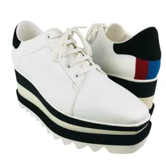 極美品★STELLA McCARTNEY・ステラマッカートニー【Elyse・エリス】レザー切替し パンチングSデザイン オーバーサイズシャークソール プラットフォーム スニーカー (38) 厚底スニーカー イタリア製 カジュアル レディーススニーカー