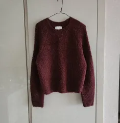 バーガンディ ブークレ ニットTシャツ M