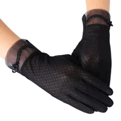 レディース手袋レースuvカットグローブ夏スマホ対応滑り止めおしゃれショート薄手UV手袋日焼け止め紫外線対策花嫁結婚式自転車バイク車運転(B-ブラック)