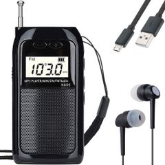 HanRongDa 포켓 라디오 소형 충전식 MP3 플레이어 AM/FM/와이드 FM 대응/단파 고감도 90국 자동 메모리/디지털 시계/알람 시계/스피커/TF 카드 대응 방재 여행에 최적 일본어 설명서 부속 HRD-605