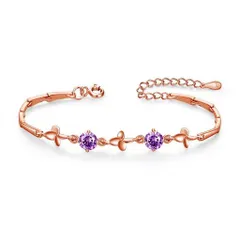 選べる誕生石レディースブレスレット国際標準シルバー925純銀製金属アレルギー対応幸運を呼ぶクローバーブレスレットバングル贈り物ジュエリーボック付き(2月ピンクゴールド)