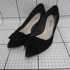 ◇ ⊇ ダイアナ DIANA リボン付きスエードパンプス ブラック系 23.5cm レディース E  【1510230002068】