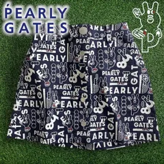 PEARLY GATES パーリーゲイツ ゴルフ GRAFFLEX コットン混 グログランどうしちゃったPGプリント 総柄 ストレッチ ミニ スカート ゴルフウェア レディース 055-2234020 定価3万 ネイビー ▲034▼50221w02
