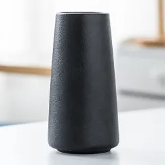 花瓶フラワーベース花器セラミックホワイトブラックおしゃれ北欧陶器生け花インテリア家の装飾(ブラック-大きい(高さ:22cm))