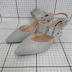 ◇ ⊂ アタガール attagirl グリッター ポインテッドトゥ ストラップパンプス シルバー系 M レディース E  【1510290009120】