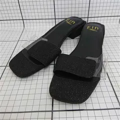 ◇ ⊂ フィン Fin 212-08-9522 グリッターサンダル ブラック系 M レディース E  【1510240012637】