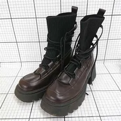 ■ ⊇ wePL 厚底レースアップソックスブーツ ブラック系 レディース Lサイズ E  【1511060033642】