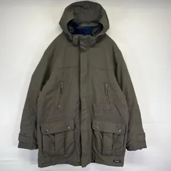 古着 ランズエンド Lands' End 中綿ジャケット フルジップ フーディ アウター ワンポイントロゴ 無地 L  グレー系 メンズ