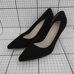 ◇ Θ メヌエ Menuè ポインテッドトゥ スエード調ブラックパンプス 23.0cm レディース E  【1511120012952】