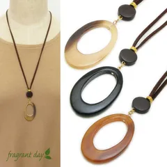 ネックレス レディース 天然素材 水牛の角 ドロップ 涙 雫 ナチュラル シンプル レザー 革 ペンダント バッファローホーン KN59000