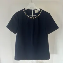 kate spade  New York ケイトスペード　ニューヨーク　ビジュー 付き　半袖トップスブラウス　ネイビー　サイズ0 美品のサムネイル