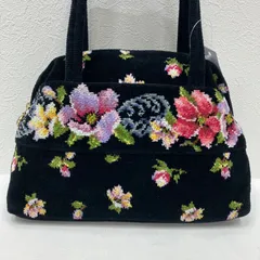 8142　FEILER フェイラー　ハンドバッグ　ブラック　黒　花柄　フラワー　レディース　シュニール織り　シンプル　きれいめ　上品