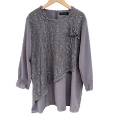 Z1717 natural basic  コサージュ付き レースブラウス　パープル　レディース　3Lサイズ　大きいサイズ