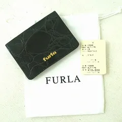 FURLA フルラ 型押し レザー 名刺入れ ブラック イタリア製