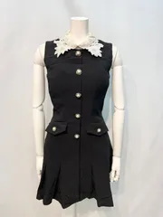 2021 an アン　Andy アンディ　キャバクラ　ドレス　襟付き　スパンコール　ブラック　ノースリーブ　プリーツ　パールボタン　タイト　キャバドレス　S