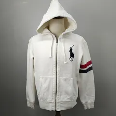 POLO RALPHLAUREN ビッグポニー　裏起毛 ジップアップパーカー　M  　ホワイト　ポロ ラルフローレン　ライン　フーディーワッフル